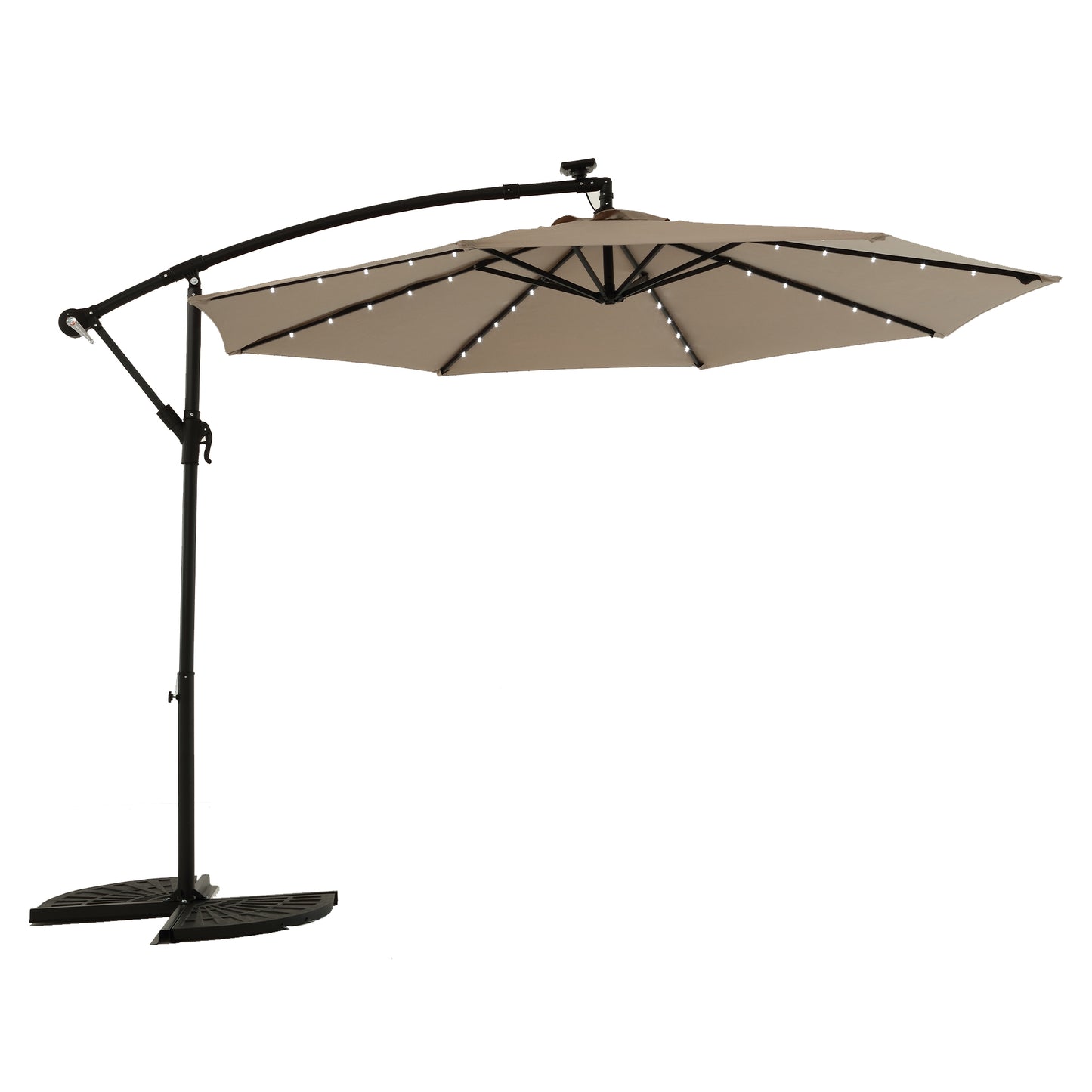 10ft Solar LED Offset Hanging Market Patio Umbrella  ( khaki )(No Base)