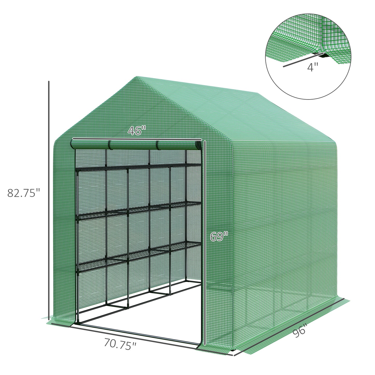 Walk-in Greenhouse for Outdoors with Roll-up Zipper Door, 18 Shelves, PE Cover, Small & Portable Build, Heavy Duty Humidity Seal, 95.25" x 70.75" x 82.75", Green