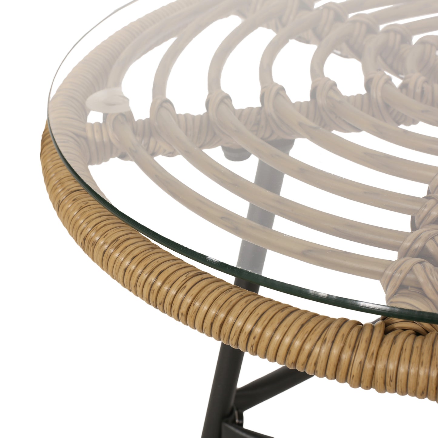 Orlando Outdoor Glass Top Faux Rattan Side Table,Tempered Glass Top End Table for Balcony Porch Deck