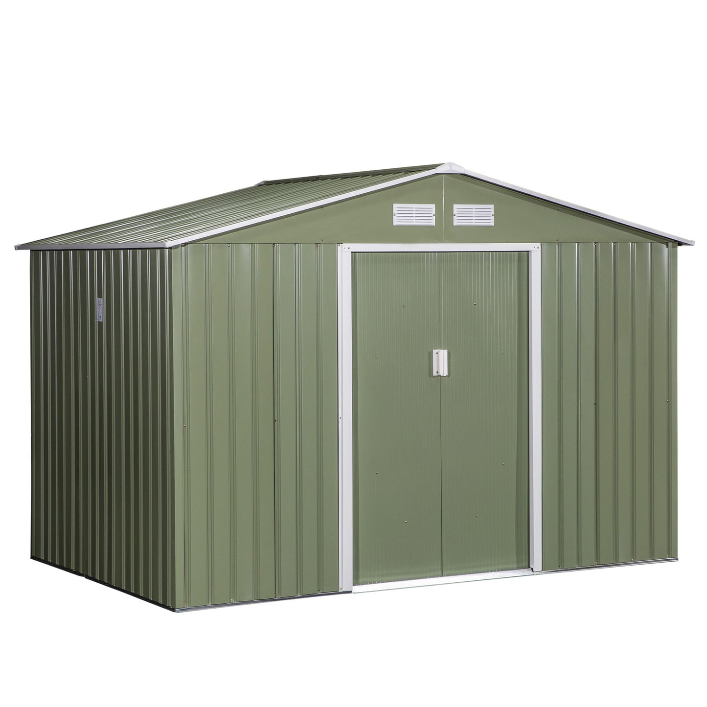 9' x 6' Outdoor Storage Shed, Garden Tool House with Foundation, 4 Vents, and 2 Easy Sliding Doors for Backyard, Patio, Garage, Lawn, Green