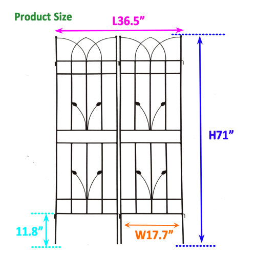71 in. H 4-Pack Black Metal Garden Trellis Outdoor Rustproof Trellis for Climbing Plants