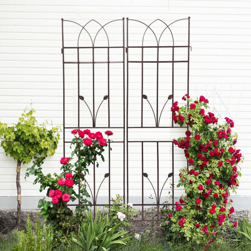 71 in. H 4-Pack Brown Metal Garden Trellis Rustproof Trellis for Climbing Plants Outdoor Flower Support