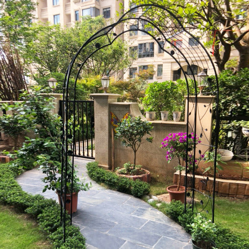 98.4 in. Metal Garden Arch Garden Arbor Trellis Plants Support Rose Arch Outdoor Wedding Party Arch