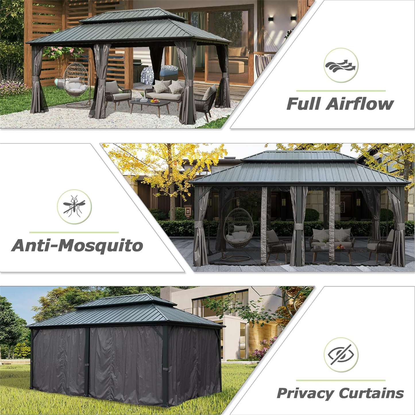 12' X 18' Hardtop Gazebo, Aluminum Metal Gazebo with Galvanized Steel Double Roof Canopy, Curtain and Netting, Permanent Gazebo Pavilion for Patio, Backyard, Deck, Lawn