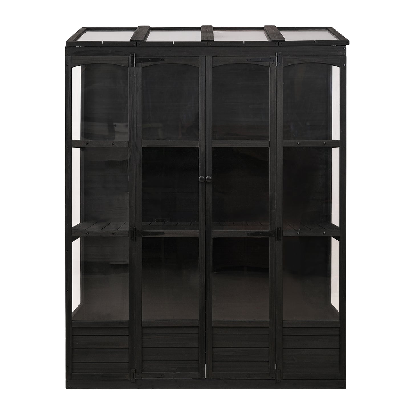 TOPMAX 78-inch Wooden Greenhouse Cold Frame with 4 Independent Skylights and 2 Folding Middle Shelves, Walk-in Outdoor Greenhouse, Black