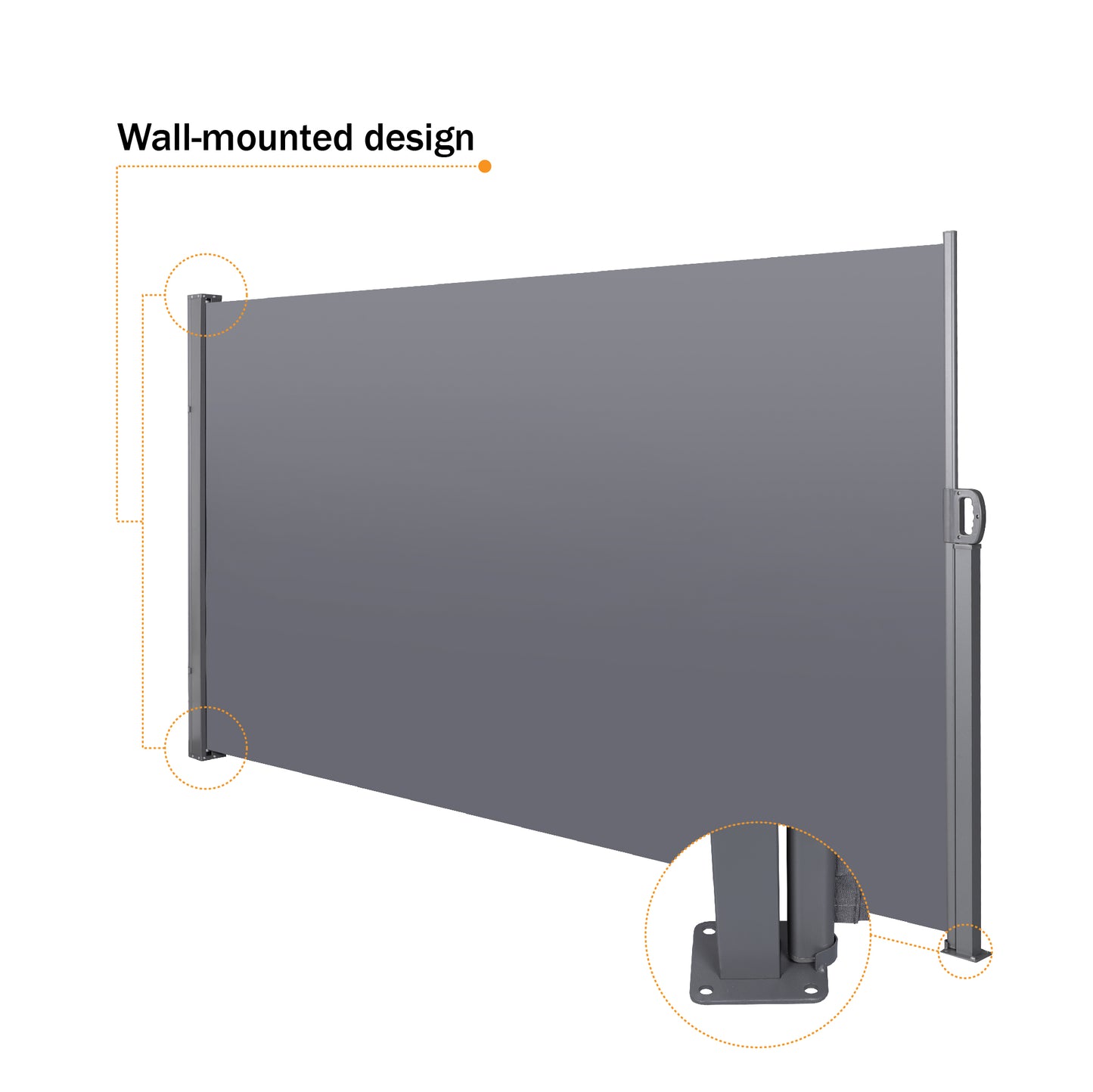 Retractable Side Screen Awning, UV Resistant, Waterproof, Patio Privacy Screen for Garden, Balcony, Courtyard(Dark Grey), 118.1" x 70.9"