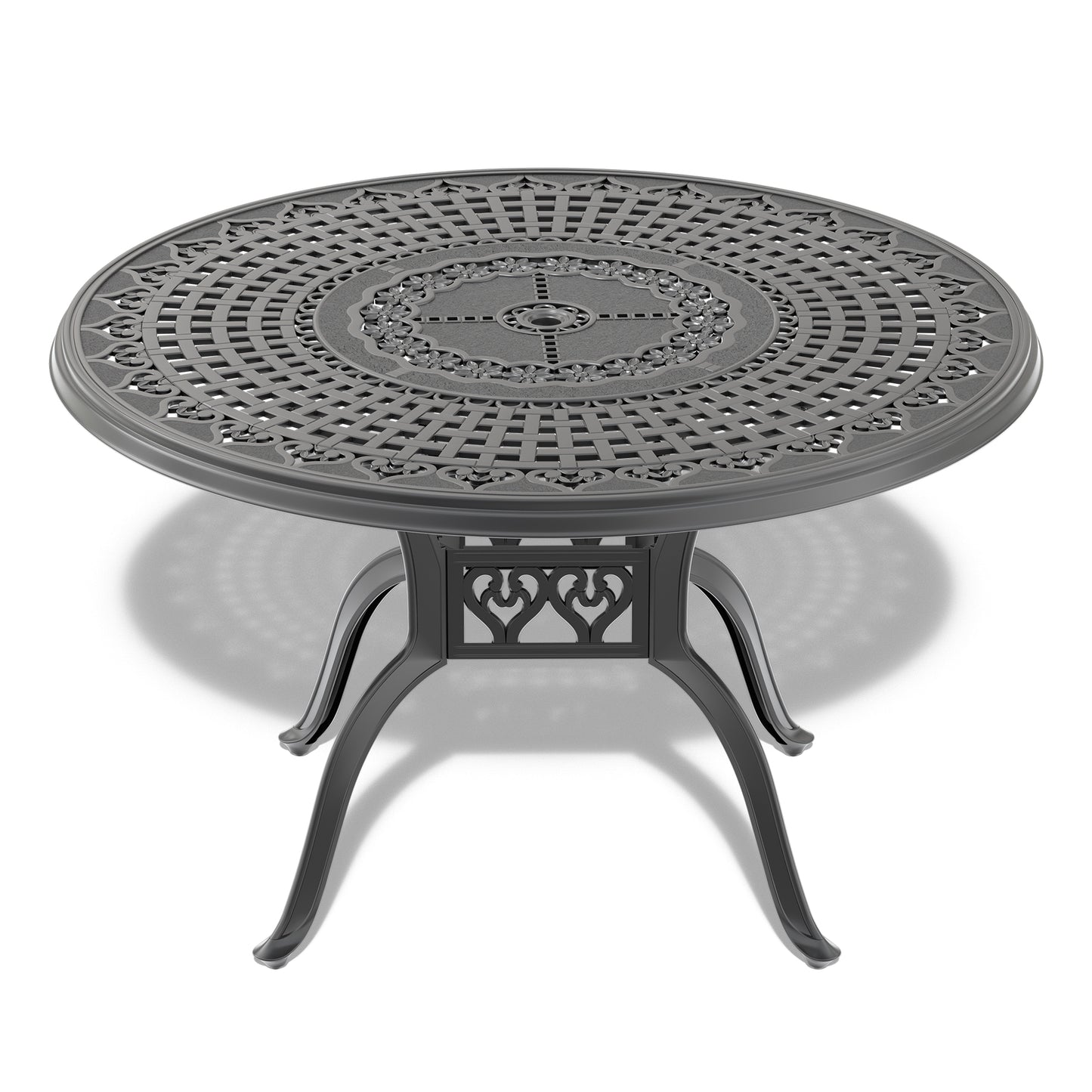 Ø47.24-inch Cast Aluminum Patio Dining Table With Black Frame and Umbrella Hole (same sku: W1710120507)