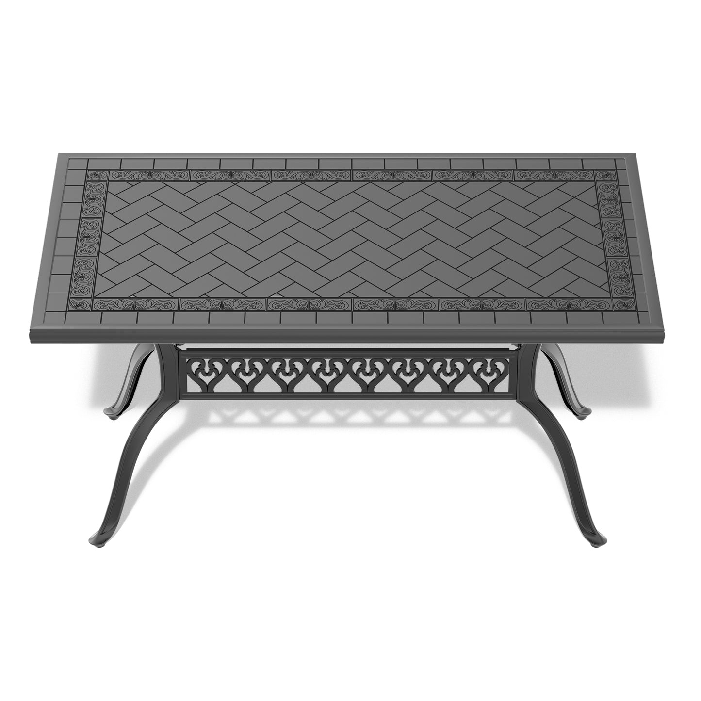 L59.05*W35.43-inch Cast Aluminum Patio Dining Table With Black Frame and Carved Texture on the Tabletop (same sku: W171084480)
