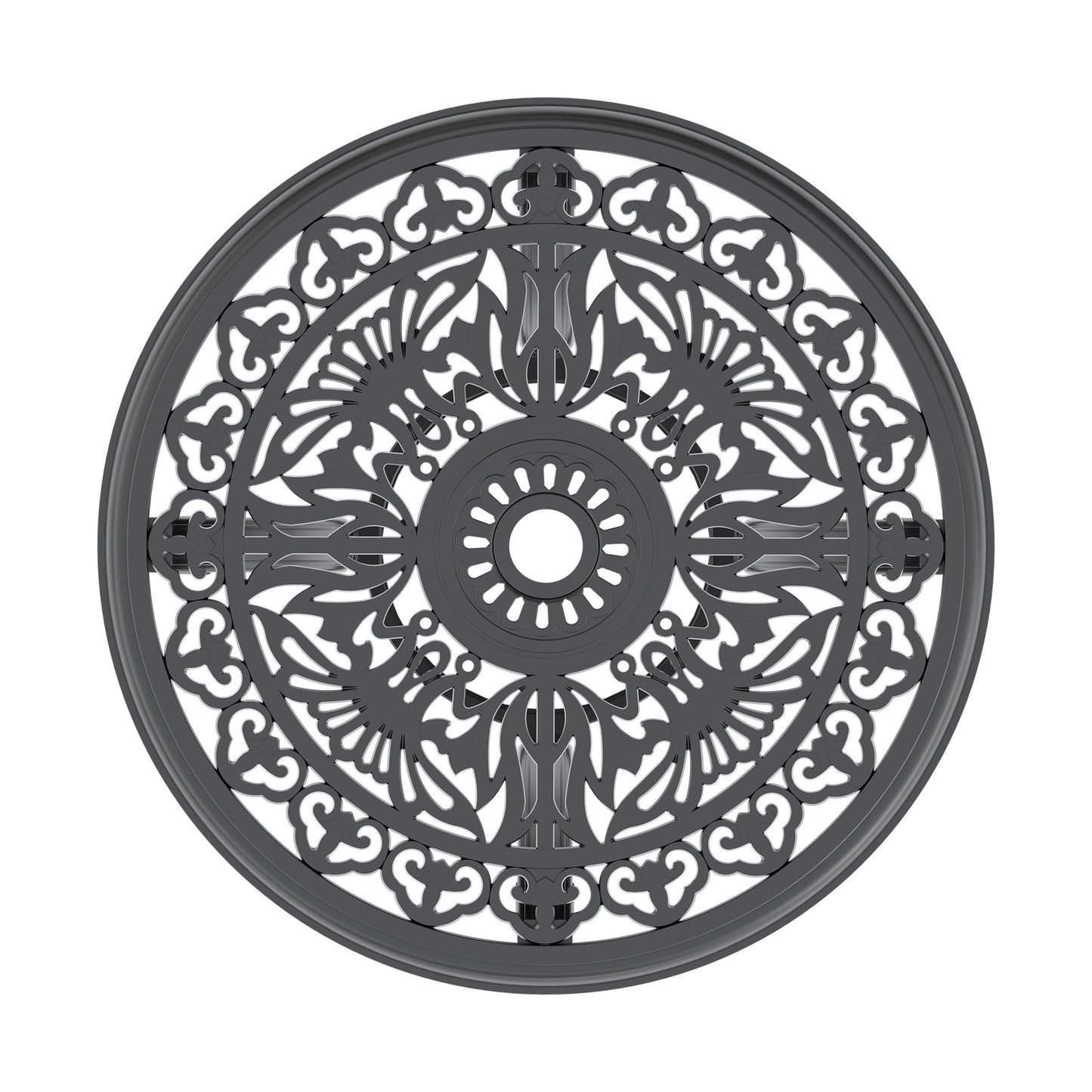 Ø26.77-inch Cast Aluminum Patio Dining Table With Black Frame and Umbrella Hole