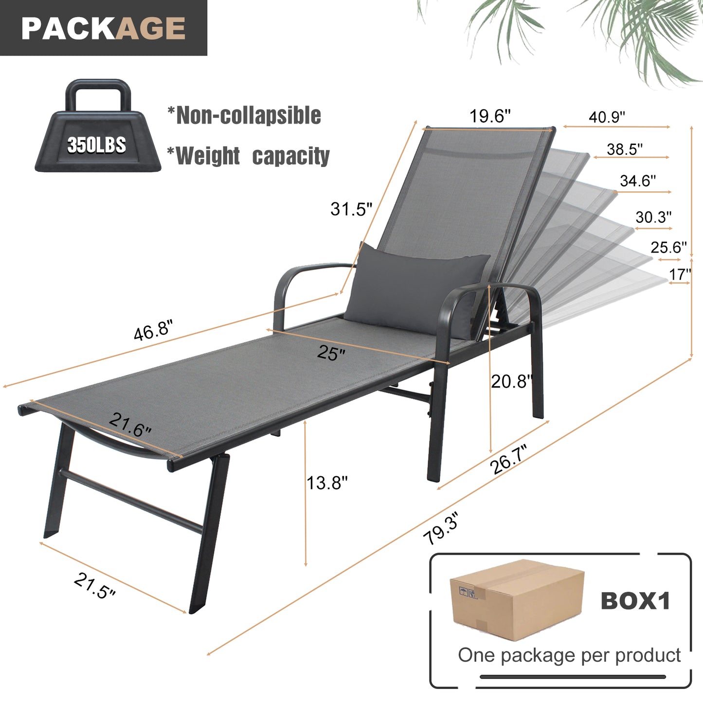 Outdoor Patio Swimming Pool Lounge Gray Color with Pillow