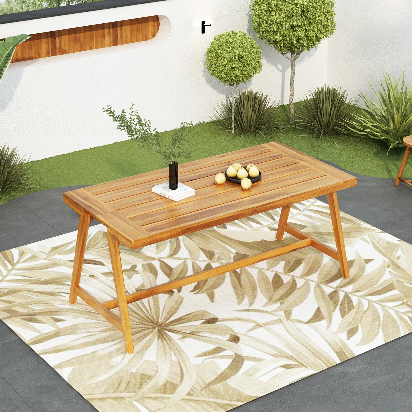 Modern Outdoor Dining Table, Acacia Wood Patio Table with Teak Finish - Weather-Resistant Garden, Poolside Deck Dining Set for 4-6 People (Original SKU:74463.00)
