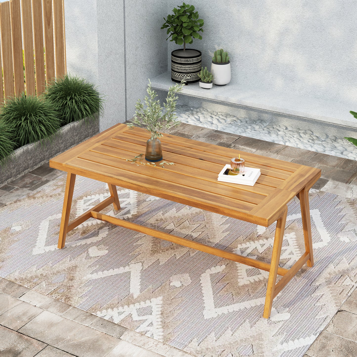 Modern Outdoor Dining Table, Acacia Wood Patio Table with Teak Finish - Weather-Resistant Garden, Poolside Deck Dining Set for 4-6 People (Original SKU:74463.00)