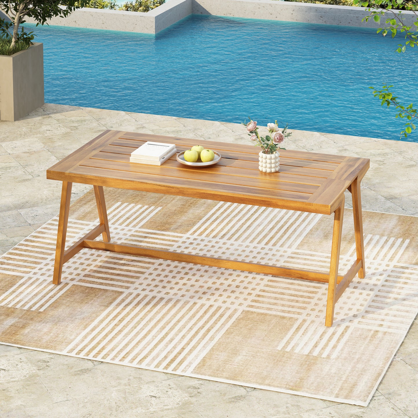 Modern Outdoor Dining Table, Acacia Wood Patio Table with Teak Finish - Weather-Resistant Garden, Poolside Deck Dining Set for 4-6 People (Original SKU:74463.00)