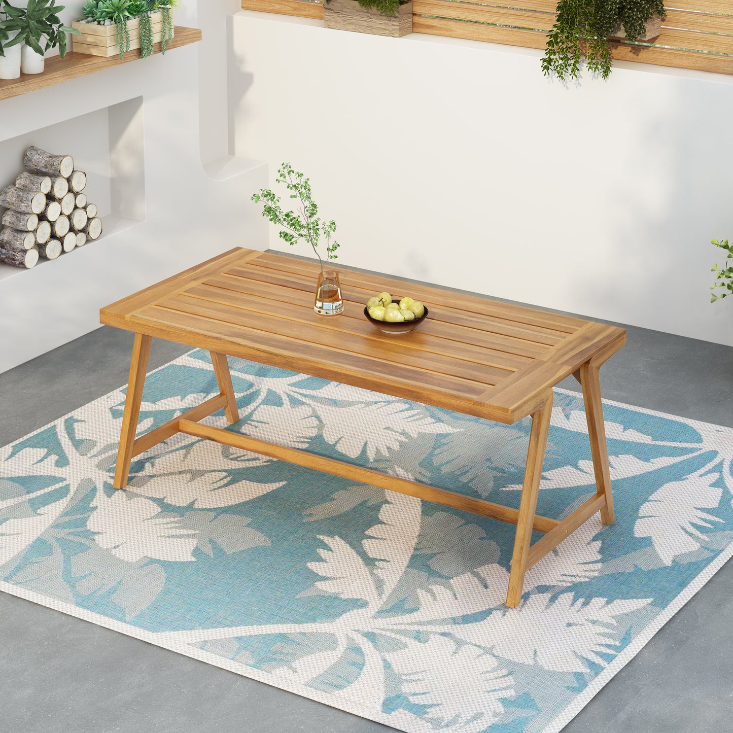 Modern Outdoor Dining Table, Acacia Wood Patio Table with Teak Finish - Weather-Resistant Garden, Poolside Deck Dining Set for 4-6 People (Original SKU:74463.00)