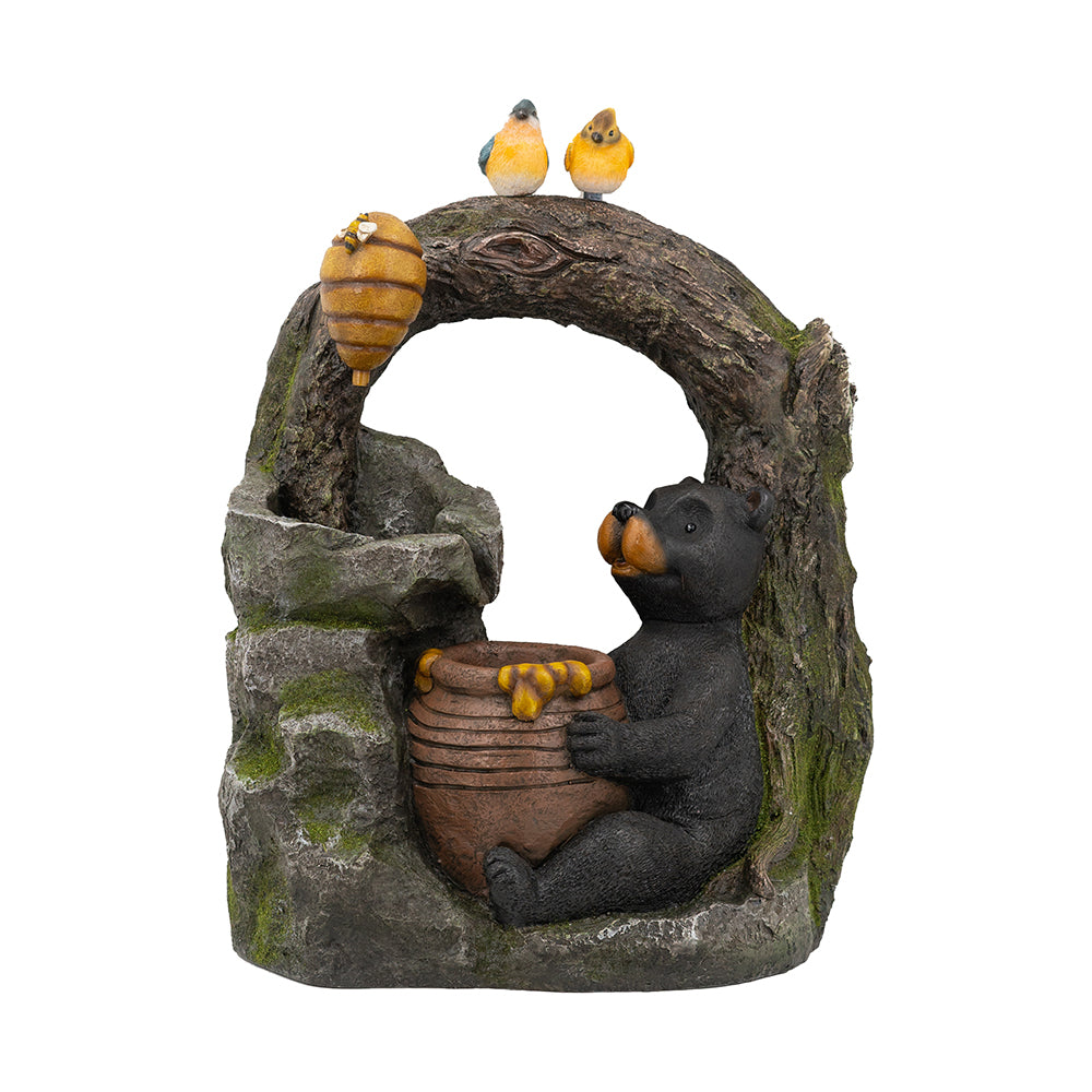 18.5x11.8x22.6" Decorative Two-Tiered Water Fountain with Woodland Animal Design, Outdoor Fountain with Light and Pump