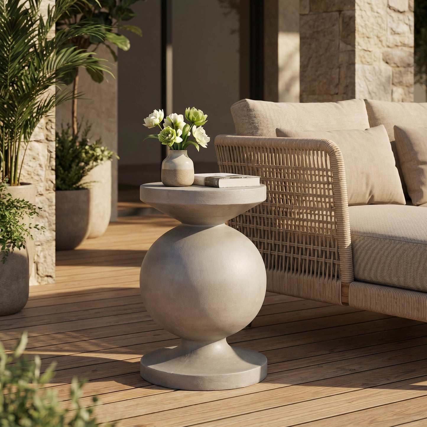 Outdoor Lightweight End Table, Concrete Outdoor Side Table