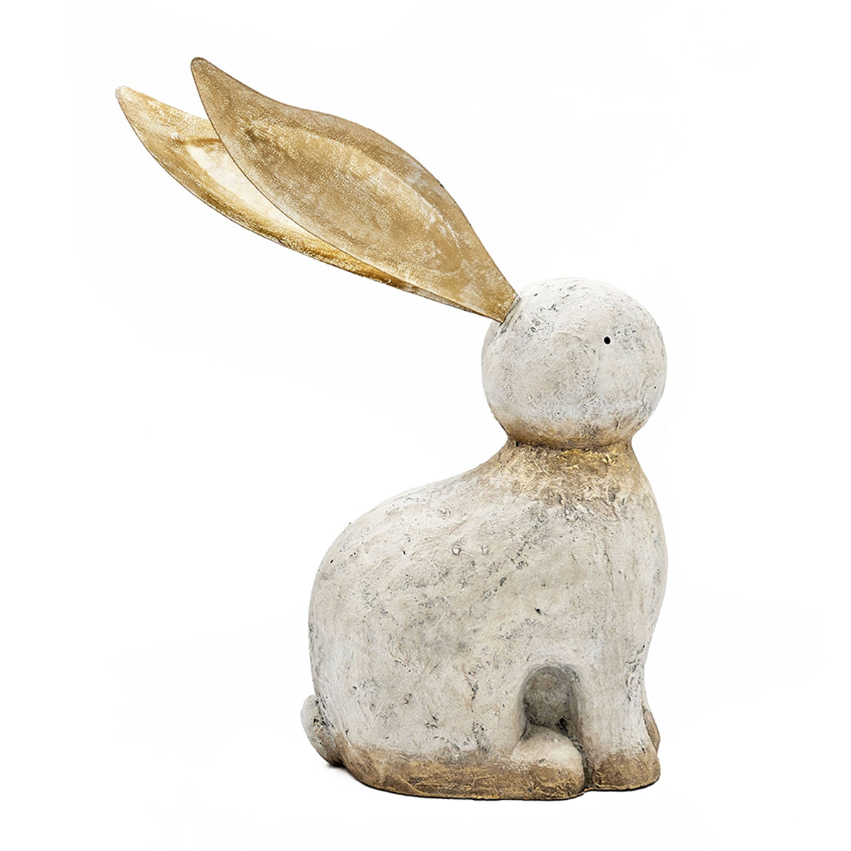 13.8x6.1x20.9" White Magnesium Rabbit Figurine with Gold Iron Ears