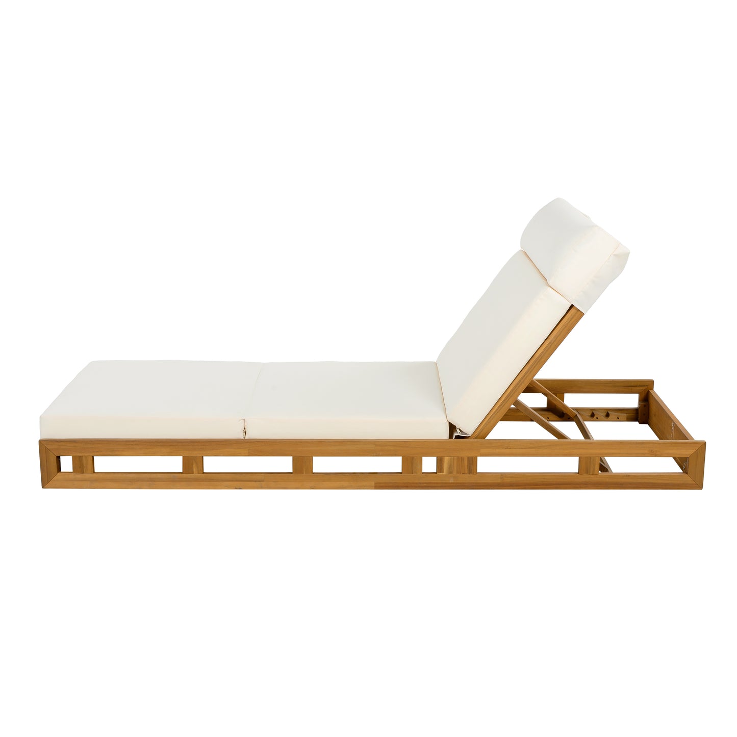 LOUNGE CHAISE SET WITH HEADREST, ACACIA WOOD WITH WATER-RESISTANT LOUNGE CUSHIONS (BEIGE & 3-FOLD & 4 inch) - MATCHING DARK GREY/CREAM VERSION AVAILABLE