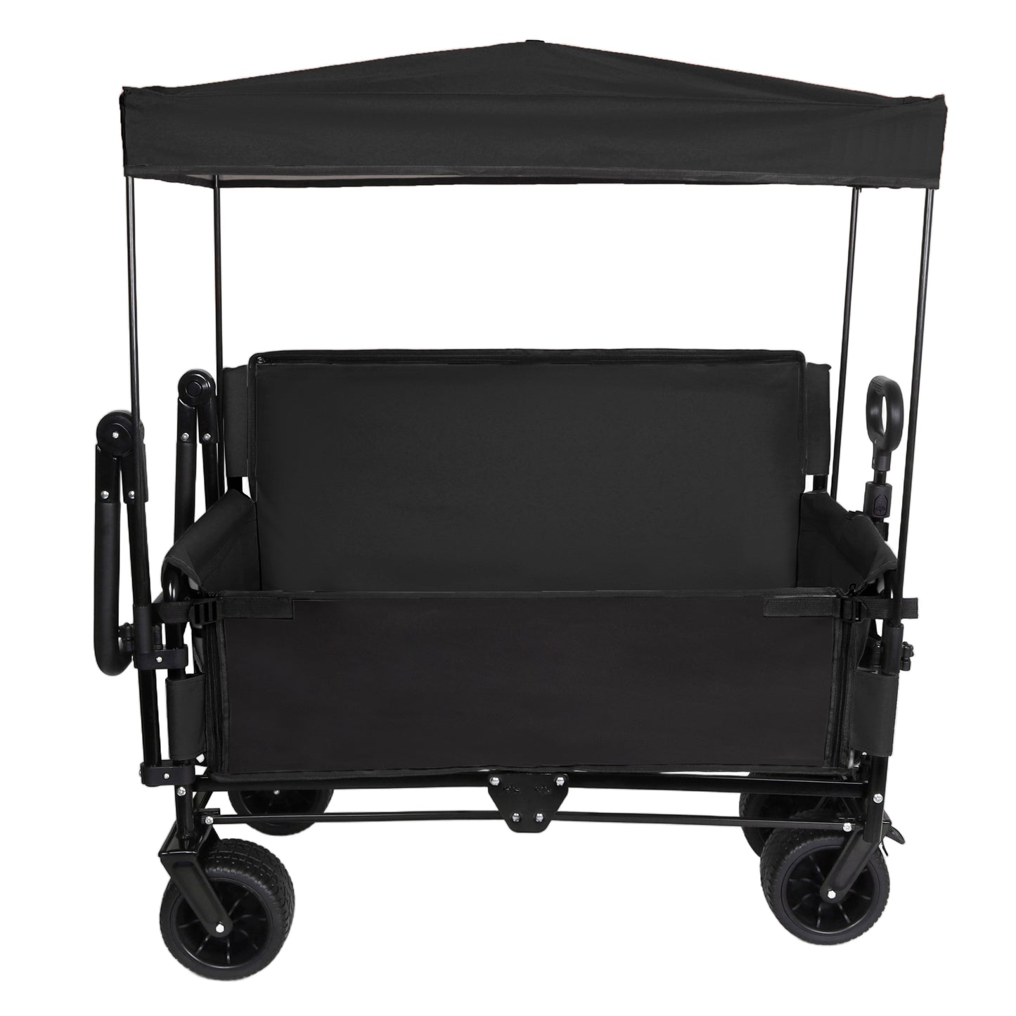 3-in-1 Folding Wagon Cart with Bench Seat & Canopy & Storage, 500lbs Heavy-Duty, 180L Capacity, All-Terrain Wagon for Camping, Beach, Sports, & Garden, Black