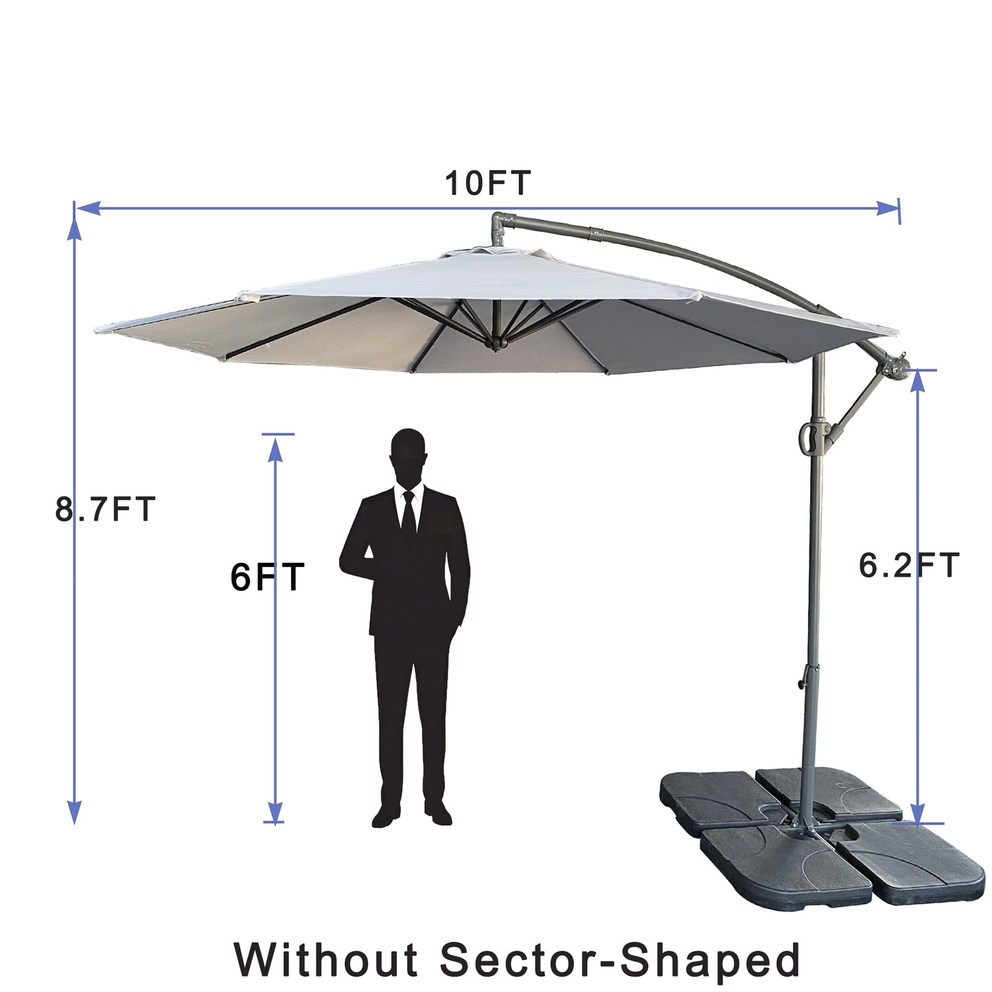 without Plastic base -10ft Offset Patio Umbrella - Offset Hanging Cantilever Patio Outdoor Market Umbrella Protection with Easy Tilt Adjustment and Crank for Pool Deck and Garden (Gray)