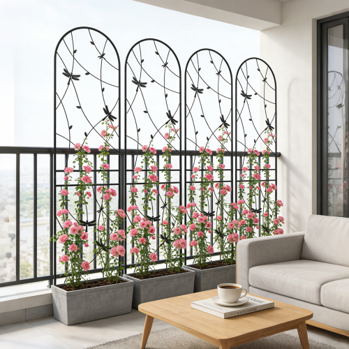 LZRS 4 Pack Rustic Iron Arch Decoration Garden Trellis with Black Metal Coating – Perfect for Supporting Climbing Plants Outdoor, Roses, Vines, Flowers, and Vegetables.