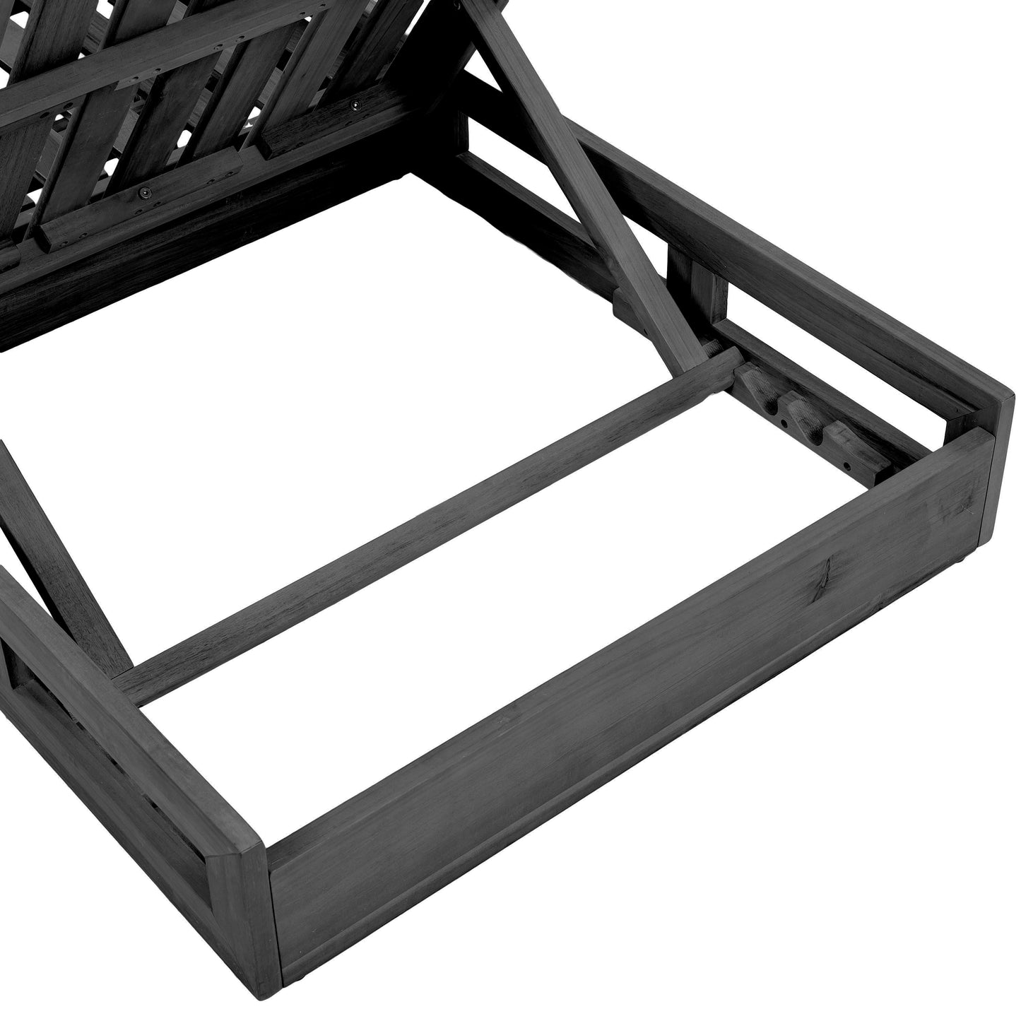 2/3 Foldable Acacia Wood Lounge Chair With Adjustable Backrest & Flat Storage Surface, Black Finish Uncushioned, For Backyard Pool Garden Patio