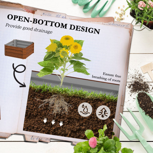 73 .5 in. x 24 in. Outdoor Planter Box with Trellis Galvanized Raised Garden Bed Open Bottom for Climbing Plants, Brown