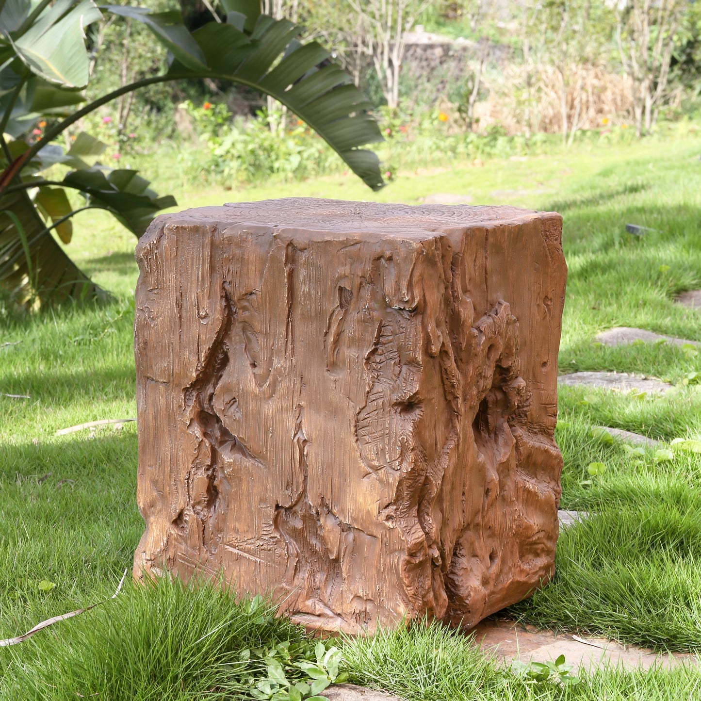 Amira Outdoor And Indoor Stump Shape MGO Side Table, Brown Finish