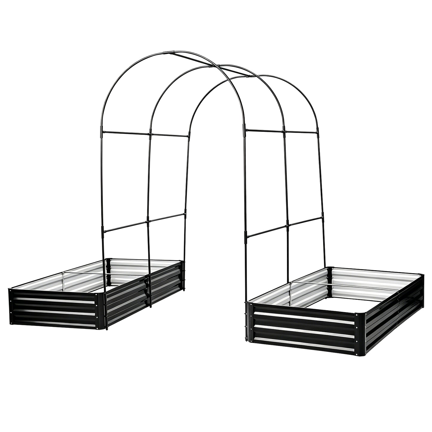 Raised Garden Bed with Arch Trellis, 2 Pack Metal Planter Boxes with Garden Arch, Outdoor Garden Planter for Climbing Plants Vegetables Flowers