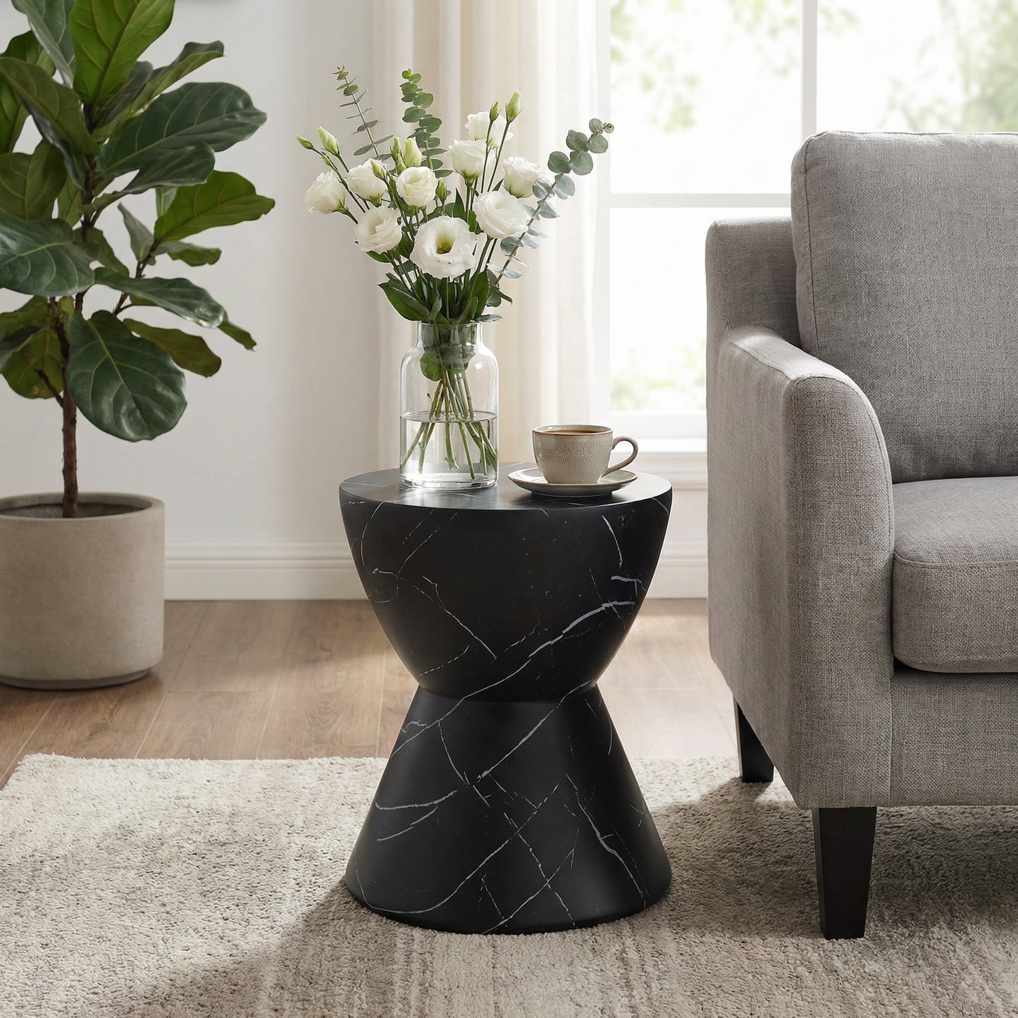 Outdoor Lightweight concrete MGO Side/End Table , Living Room Accent Table,Black Marble