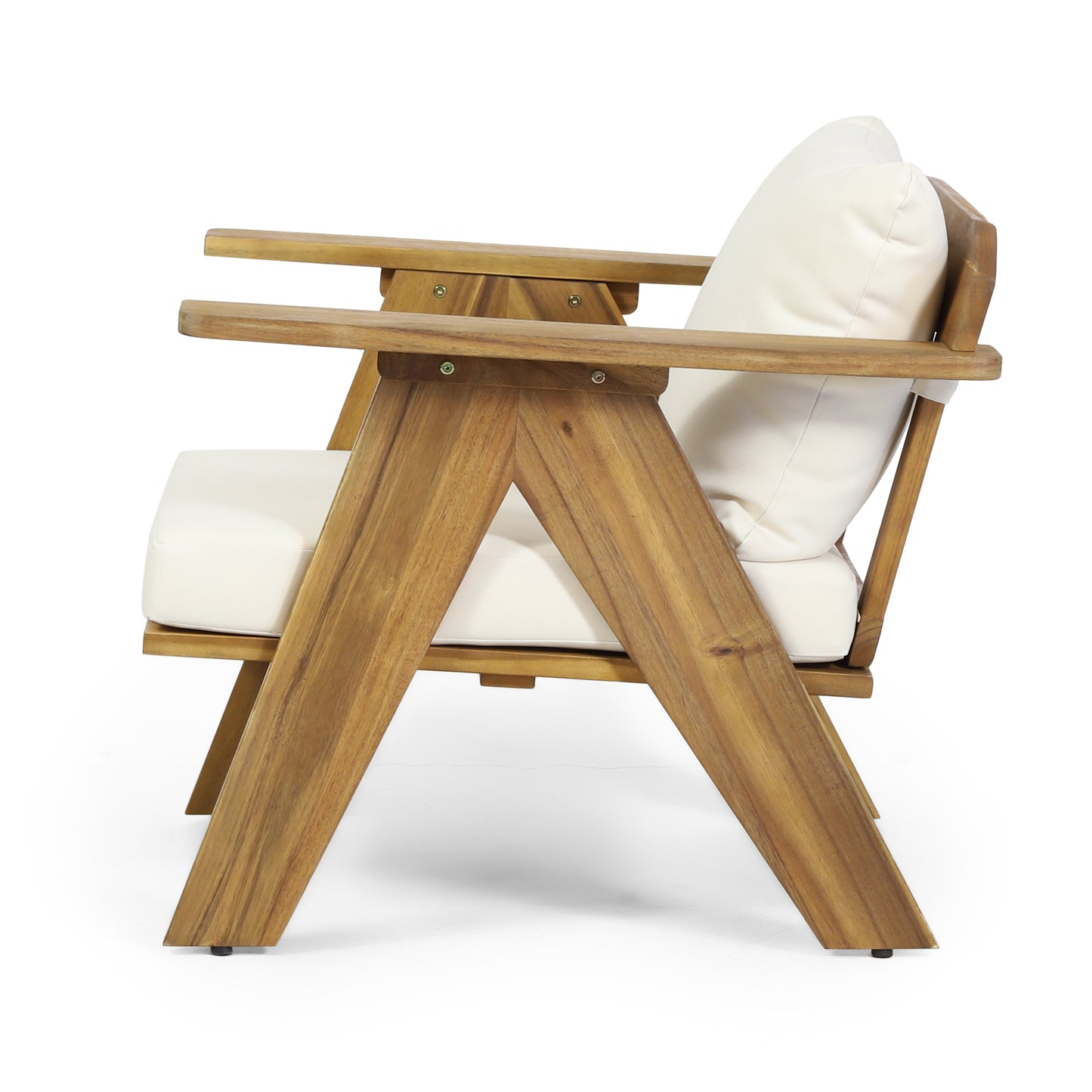 Outdoor Acacia Wood Club Chairs with Cushions (Set of 2), Teak Finish+ Beige, 30.75" W x 30.25" D x 26.00" H