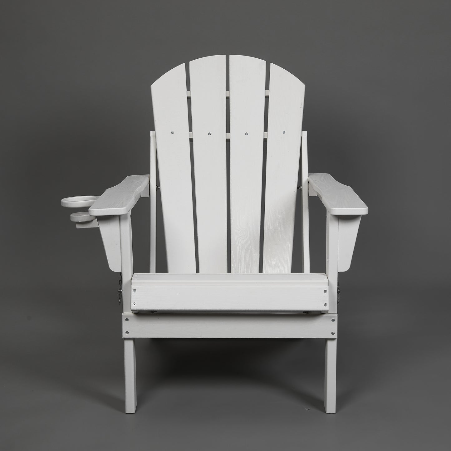 HDPE Folding Adirondack Chair with Dual Cup Holder - Composite Adirondack Chair with Wood Texture- White