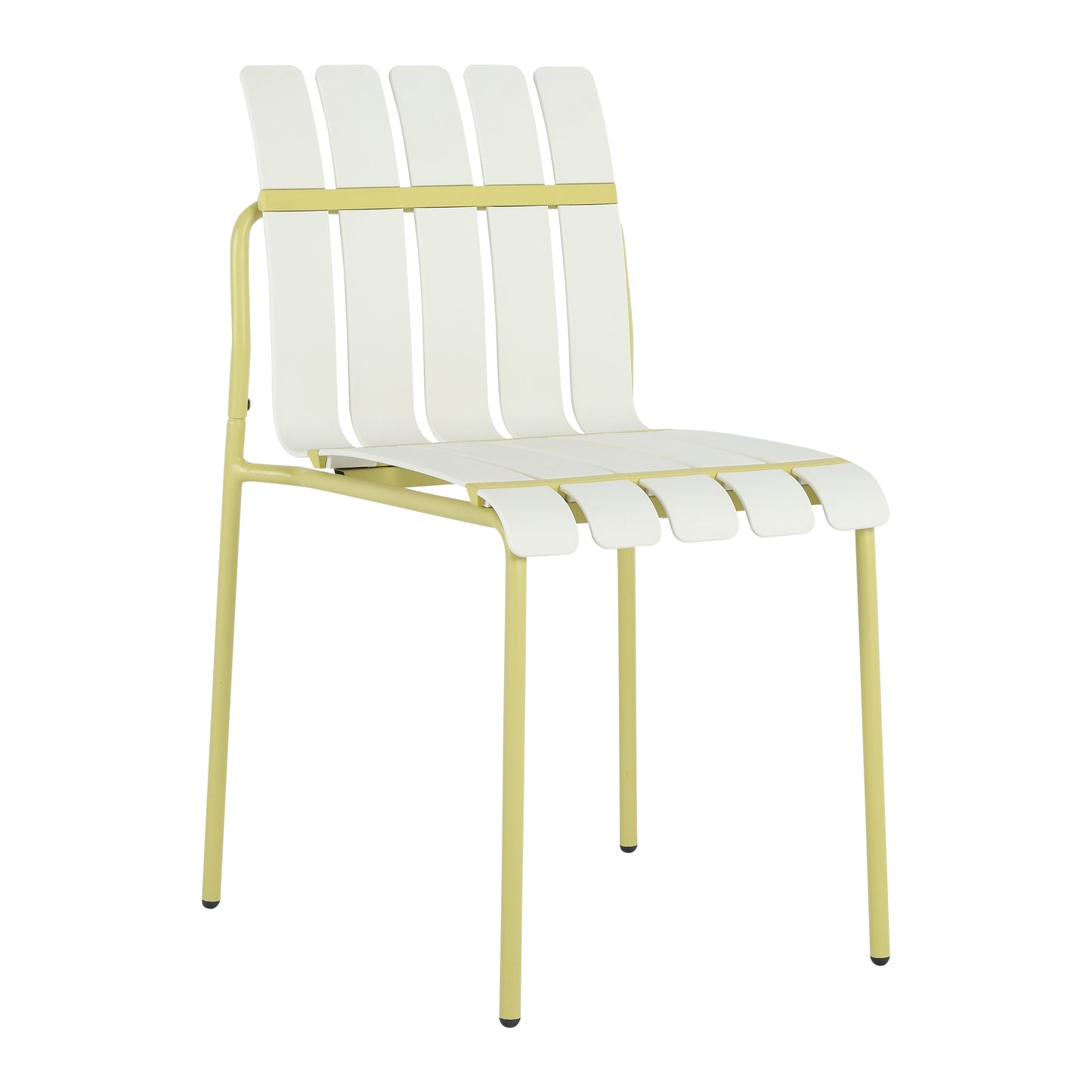 Summer - 4-Pack Modern Striped Color Block Chairs - Waterproof PP Seat & Sturdy Metal Legs, Indoor/Outdoor Dining Set for Patio, Balcony, Café (White & Yellow)