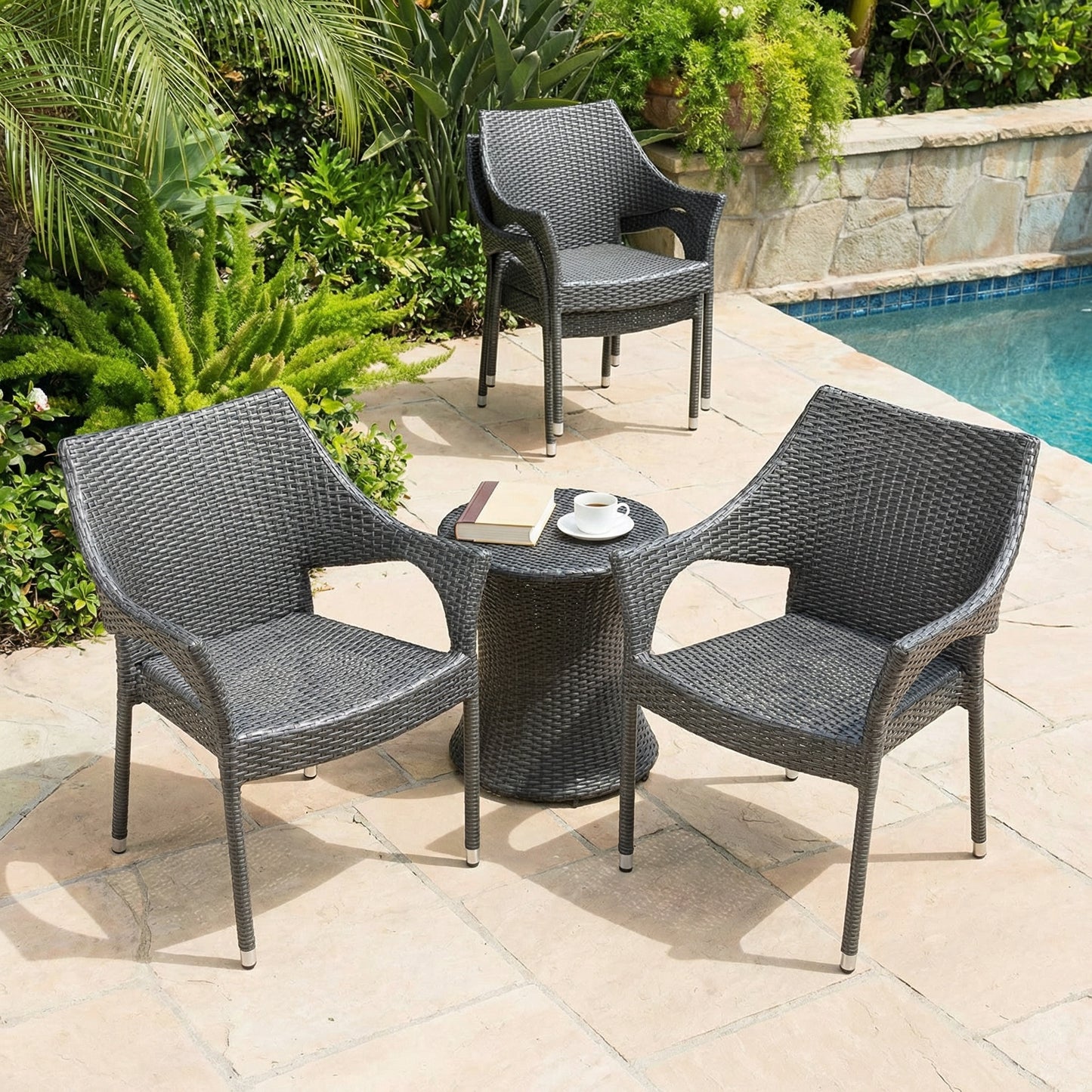 MIRAGE GREY PE WICKER STACKING ARMCHAIR,4PCS