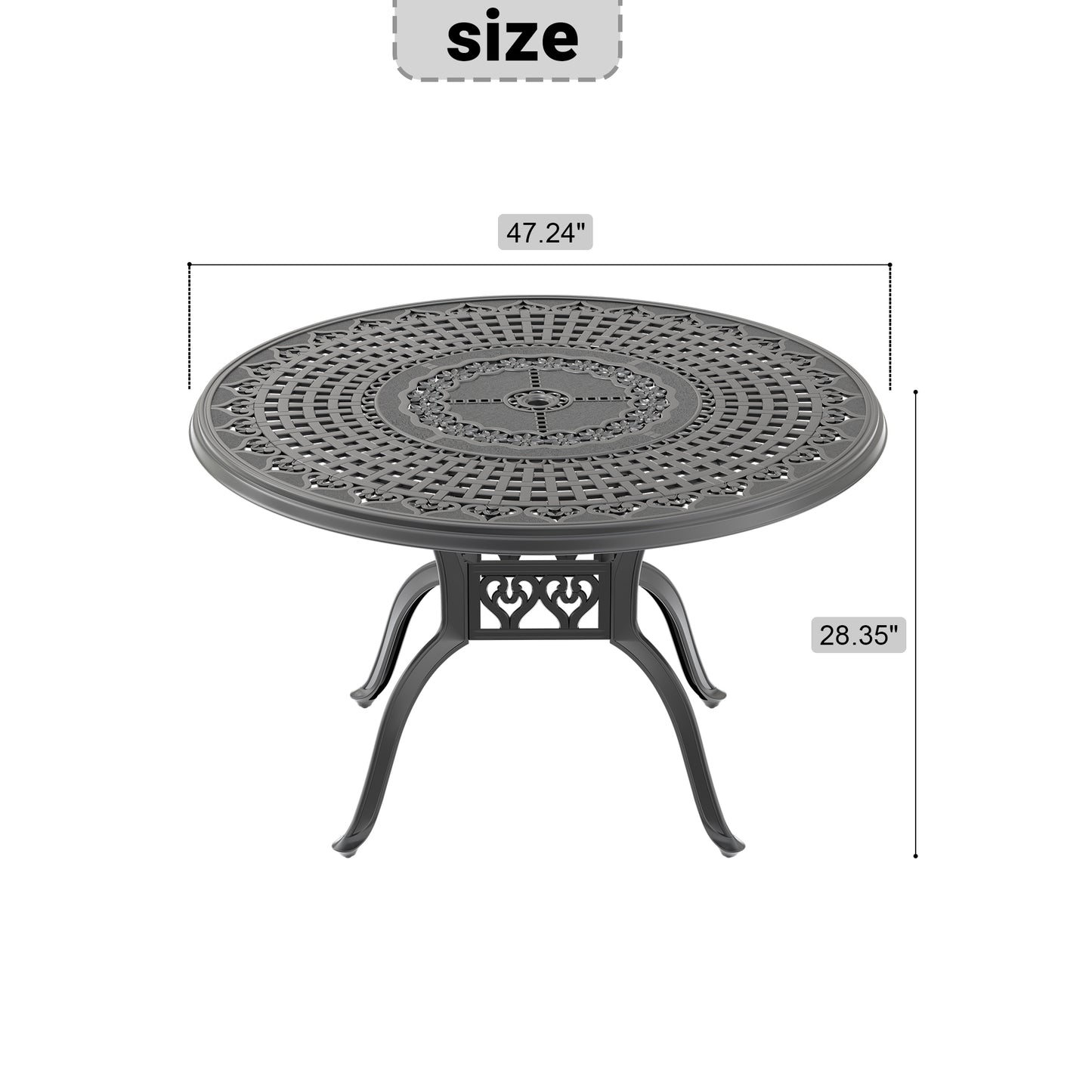 Ø47.24-inch Cast Aluminum Patio Dining Table With Black Frame and Umbrella Hole (same sku: W1710120507)