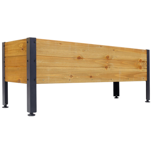 37 in. x 12.75 in. Brown Wood Rectangular Outdoor Raised Garden Bed Planter Box with Metal Legs