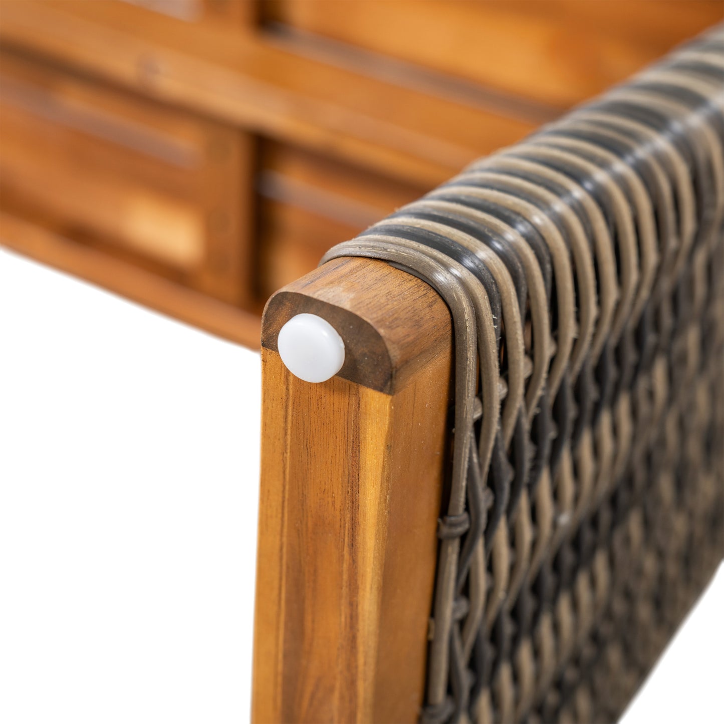 Outdoor Acacia Wood Bench(Set of 2),Teak Finish+ Grey Wicker