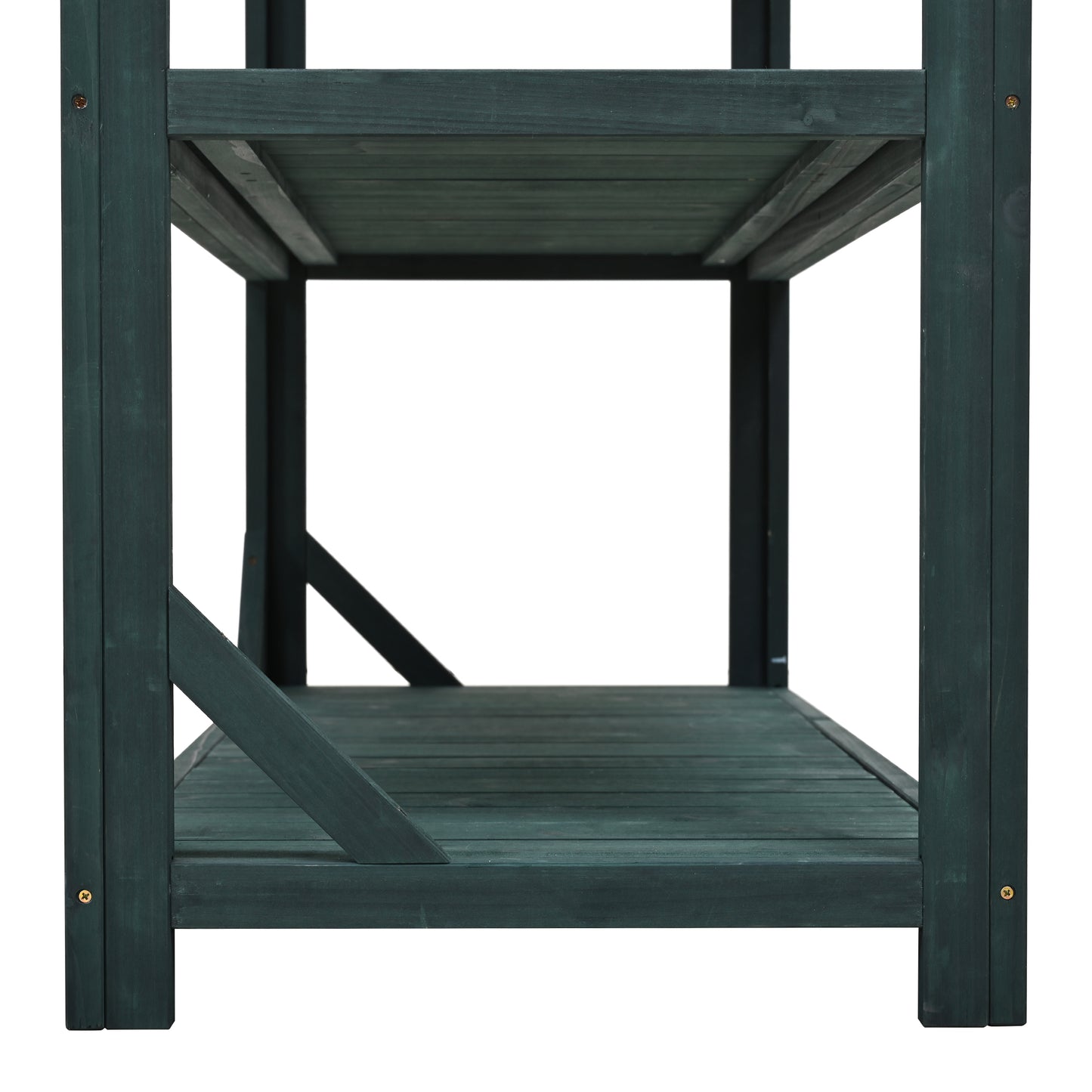 TOPMAX 65" Large Wooden Farmhouse Rustic Outdoor Potting Bench Table, Patio Workstation, Garden Potting Bench with 4 Storage Shelves and Side Hook, Forest Green