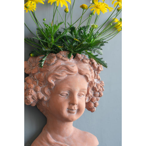 8 x 4 x 9 in. Brown Concrete Visage Head Bust Planter Raised Garden Bed