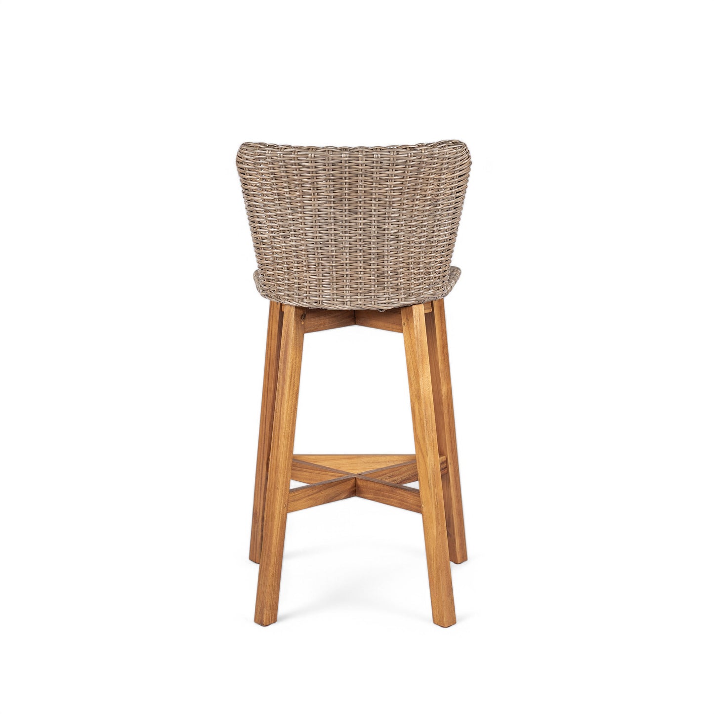 Lymington Outdoor Bar Stool, Teak Finished Wood with Light Brown Wicker, Set of 2