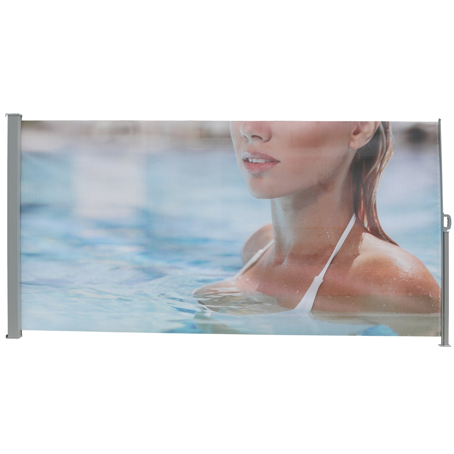 71"x138" Retractable Side Awning, Semi-transparent with UV printing,UPF50+, Ideal for blocking dust,sunshine and wind, Creating private space for garden,balcony and swimming pool.