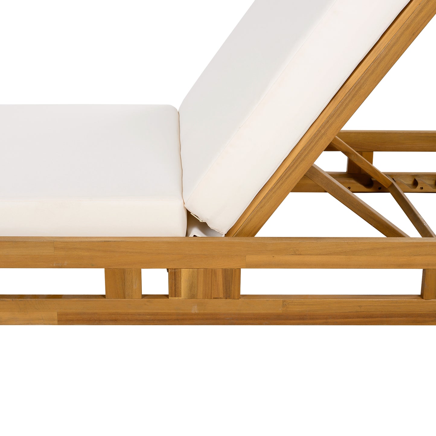 LOUNGE CHAISE SET, ACACIA SOLID WOOD WITH LOUNGE CUSHION (CREAM & TRIPLE FOLD) - MATCHING DARK GREY VERSION AVAILABLE