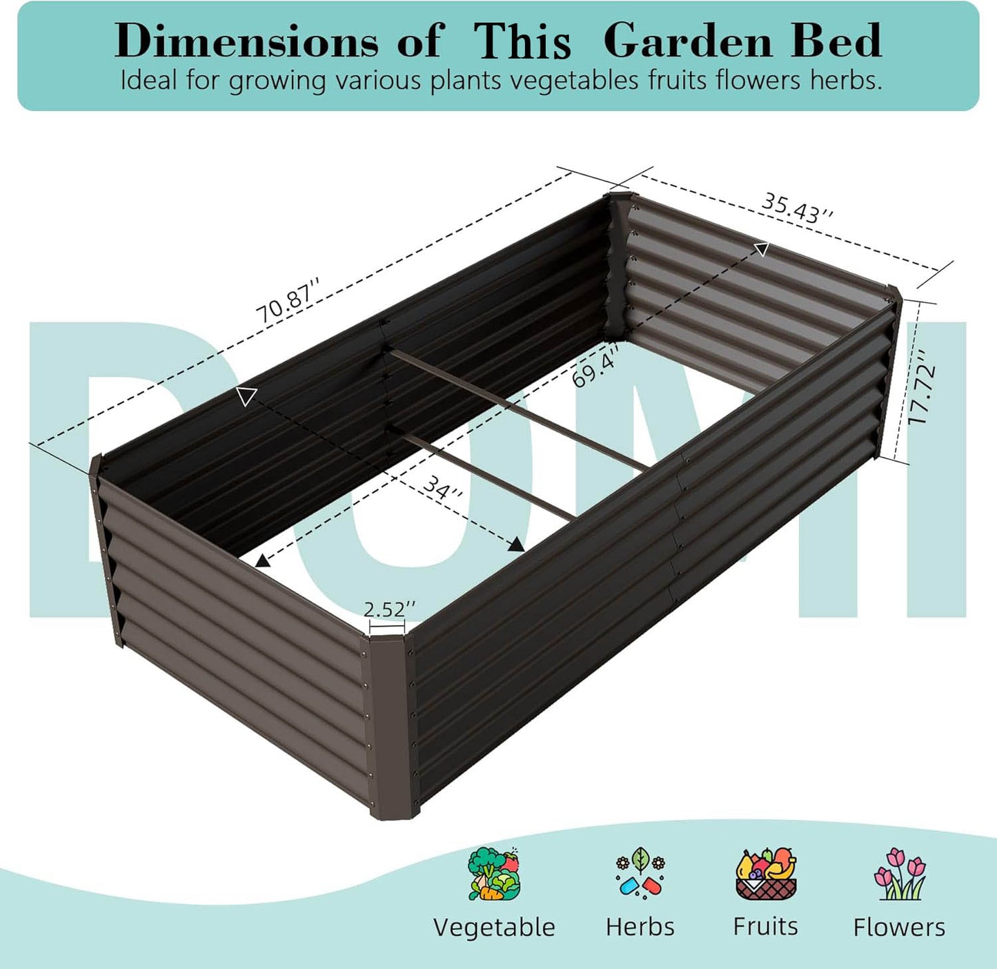 6x3x1.5ft Galvanized Raised Garden Bed, Outdoor Planter Garden Boxes Large Metal Planter Box for Gardening Vegetables Fruits Flowers, Brown