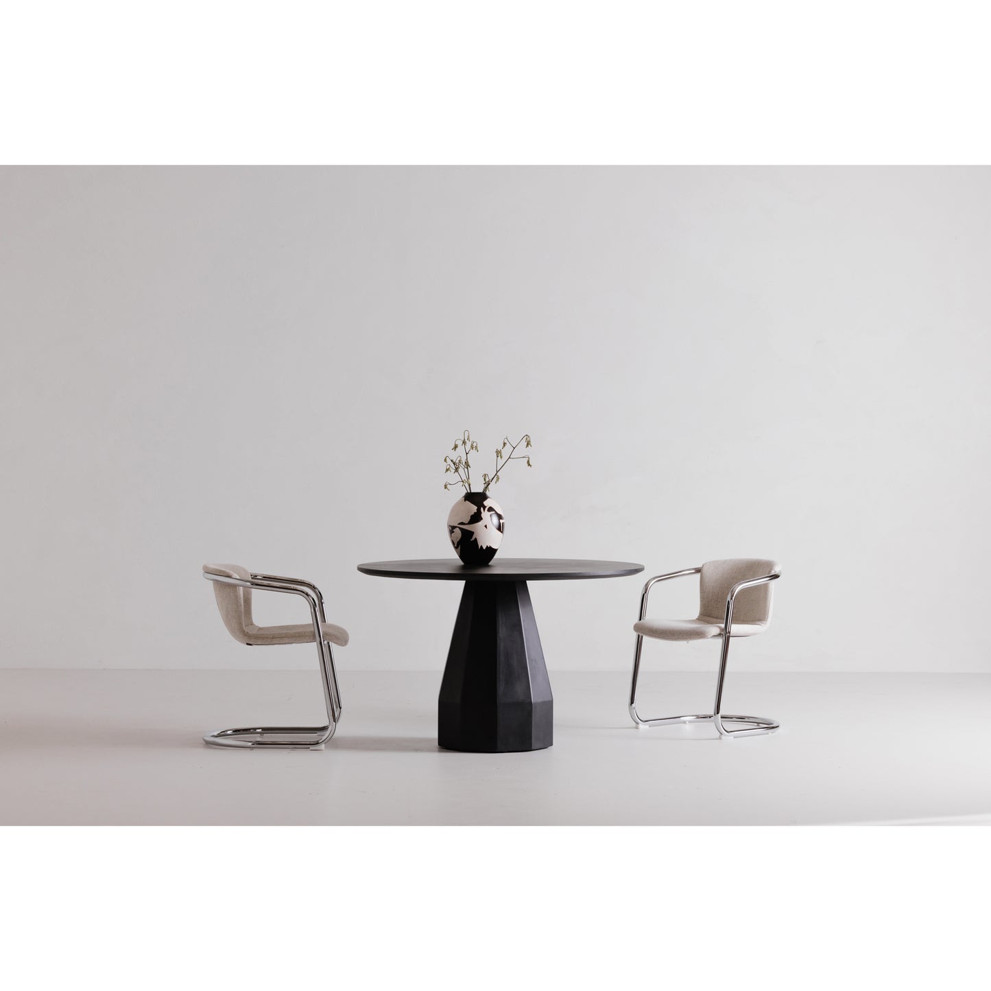 Outdoor Dining Table for 4, Round Concrete Top, Geometric Base, Black