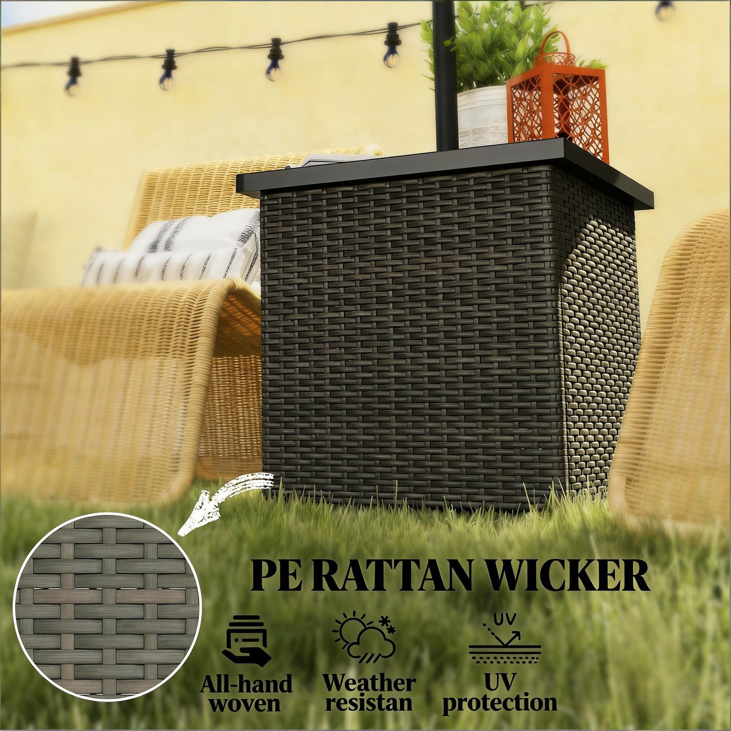 Outdoor Patio Coffee Table,Wicker Side Table with Umbrella Hole