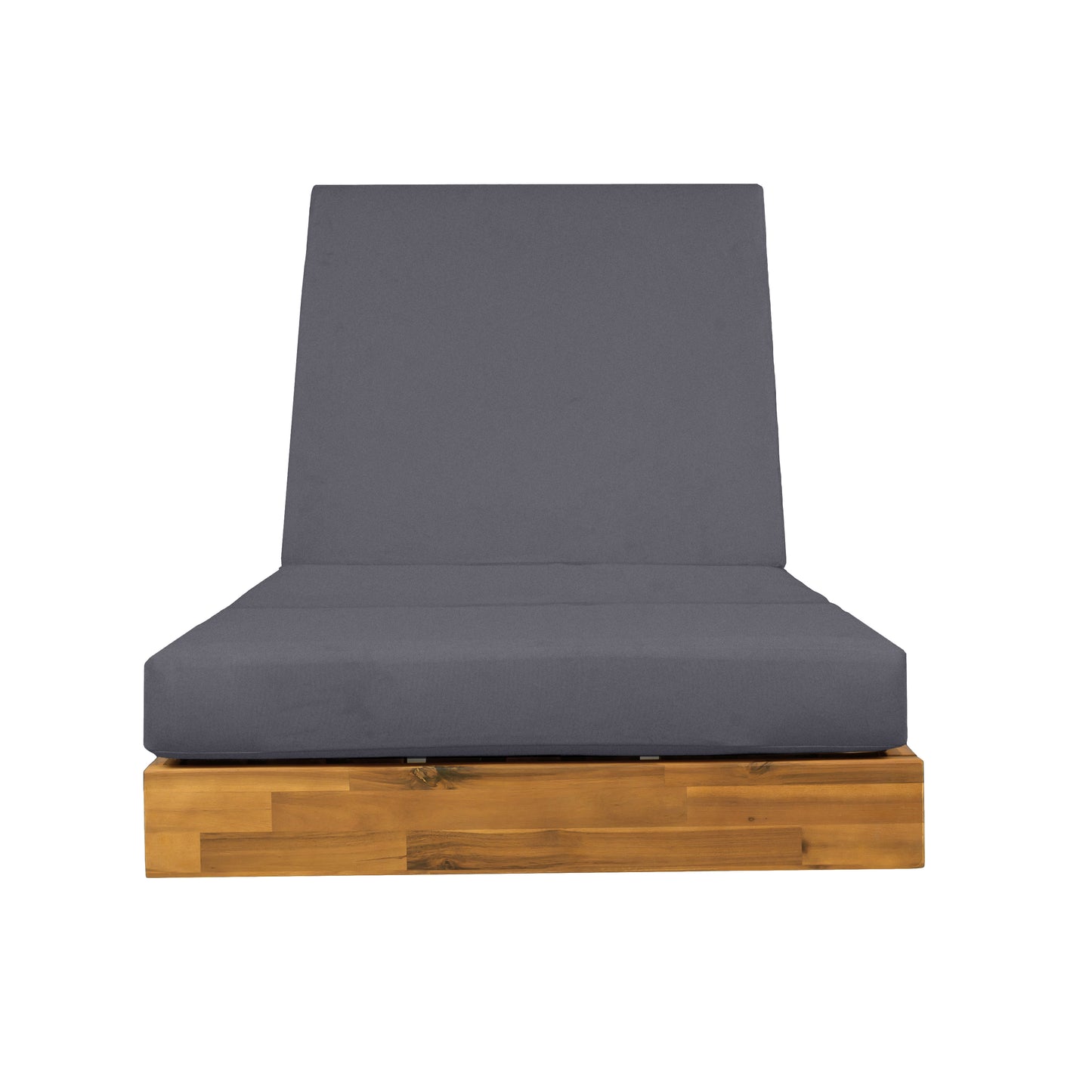 Acacia Wood Chaise Lounge with Cushion - Teak Finish Outdoor Recliner with Dark Grey 3-Fold Water-Repellent Cushion, 300lbs Capacity