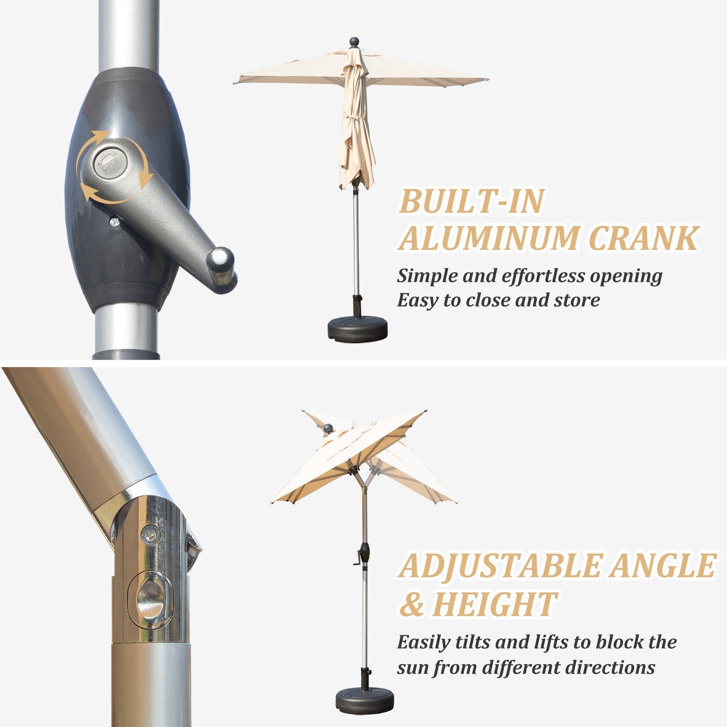 Rectangle Patio Umbrella with Crank Lift and Tilt Function, Beige (Base not included)