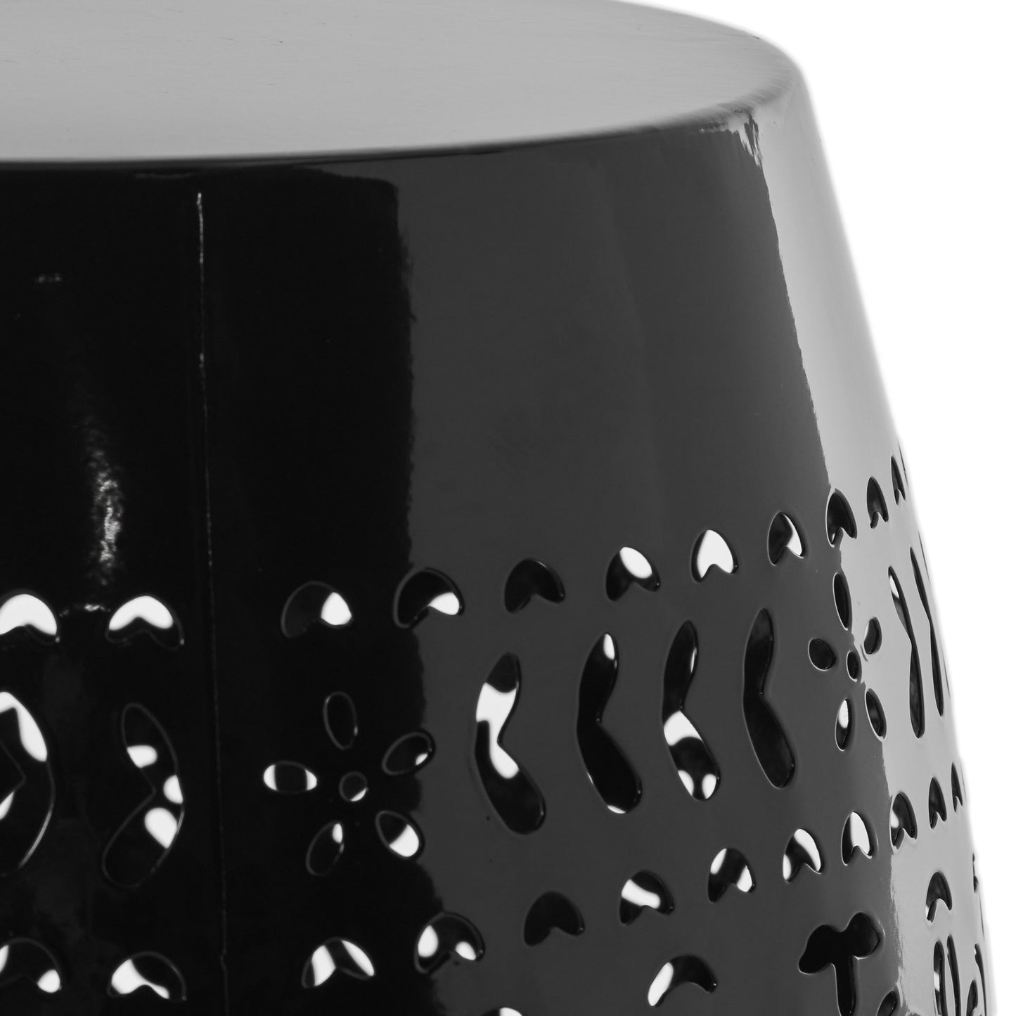 RUBY Side Table, Lace Cut Metal End Table for Outdoor & Indoor Use, Barrel Shape Accent Table with No Assembly Needed for Garden, Patio, Living Room, Backyard Decor,Black Color