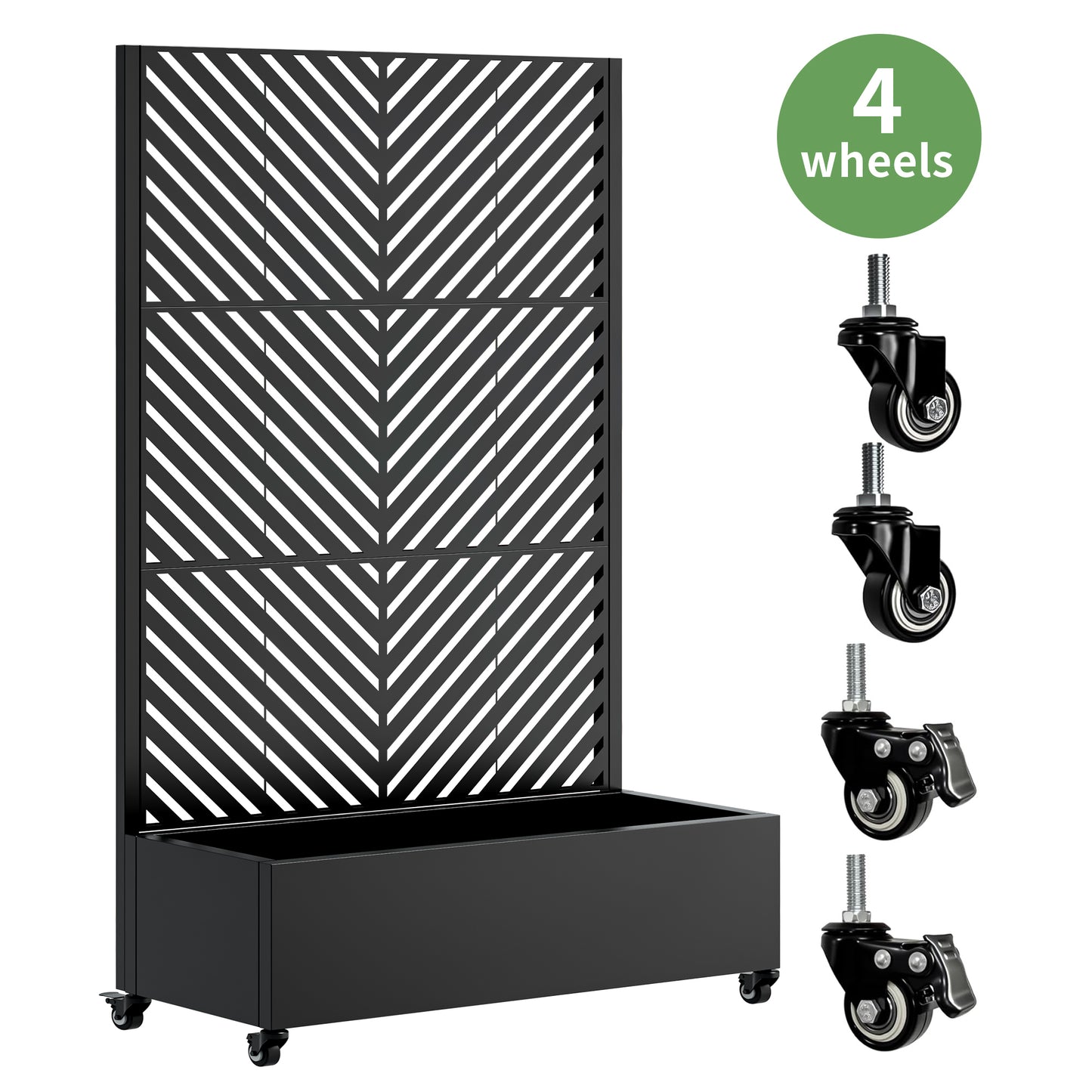 Metal Planter Box with Trellis,  73"x47"x16" Metal Raised Garden Bed with Trellis, Metal Planter Box with Drainage Holes & Lockable Wheels & Privacy Screen for Climbing Plants, Vegetables, Vines