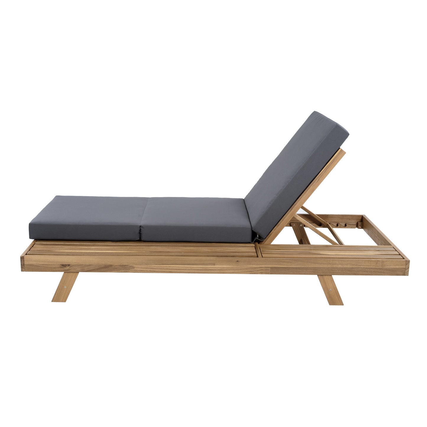 Lounge Chaise Set, Space Available On One Side, Acacia Solid Wood In light brown With Lounge Cushion (Dark Grey & Triple Fold) – Matching Cream Version Available